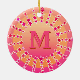 Mandala of Stars - Pink and Coral Satin Gradient Ceramic Ornament