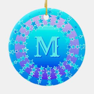 Mandala of Stars - Turquoise Satin Gradient Ceramic Ornament