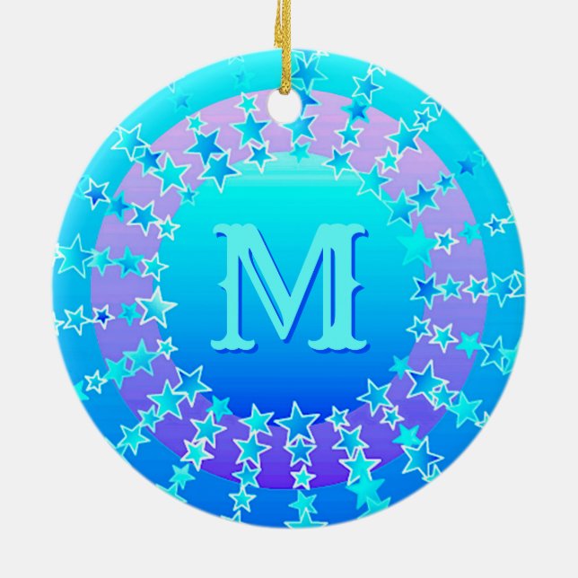 Mandala of Stars - Turquoise  Satin Gradient Ceramic Ornament (Back)