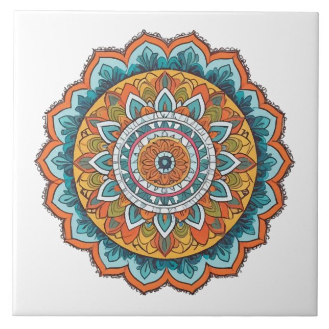 mandala of various colours ceramic tile (Front)