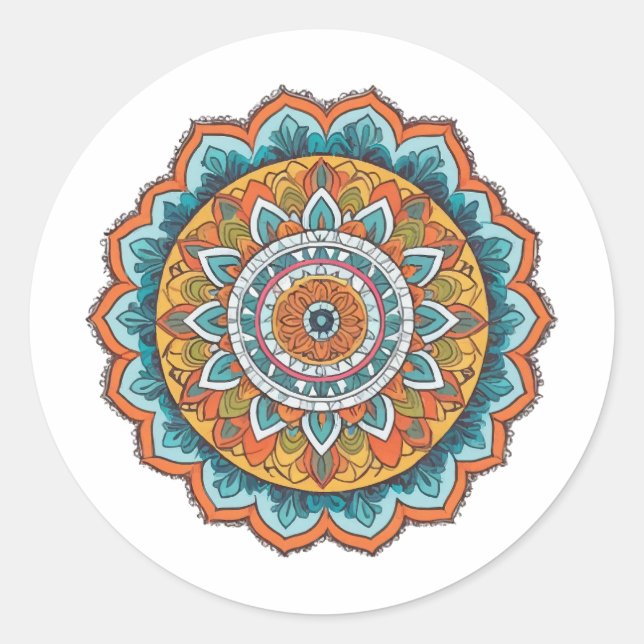mandala of various colours classic round sticker (Front)