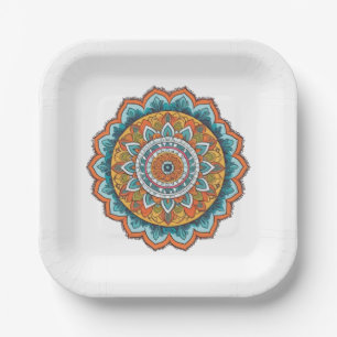 mandala of various colours paper plate