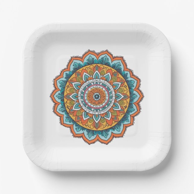 mandala of various colours paper plate (Front)