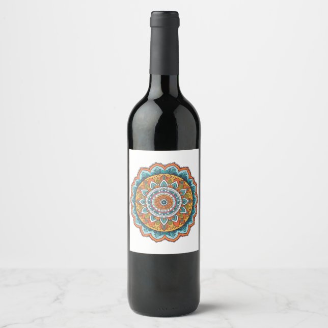 mandala of various colours wine label (Front)