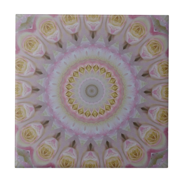 Mandala Of Yellow Roses Ceramic Tile (Front)