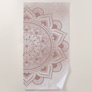 Mandala Om Glitter Rose Gold Dusty Pink Chic Yogi Beach Towel