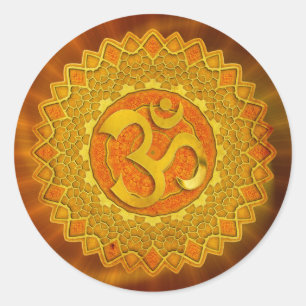 MANDALA OM - orange red shine Classic Round Sticker