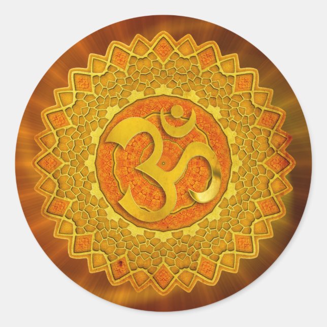 MANDALA OM - orange | red shine Classic Round Sticker (Front)