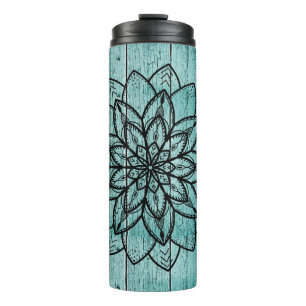 Mandala on Blue Aged Wood Thermal Tumbler