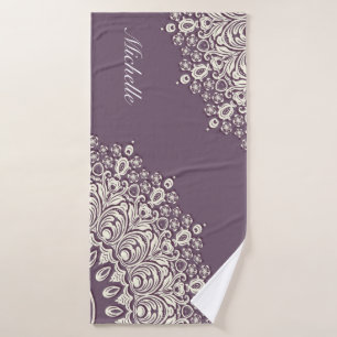 Mandala on Dark Purple, Bohe design Bath Towel
