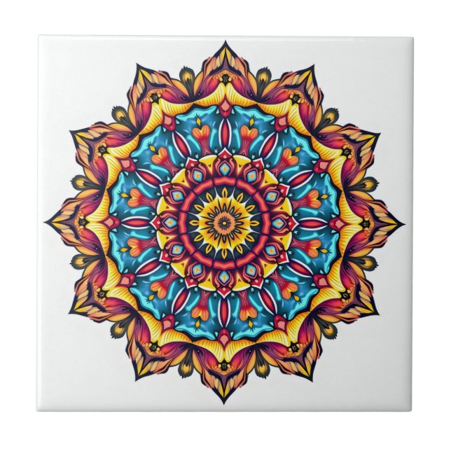 Mandala on white ceramic tile (Front)