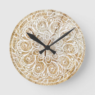 Mandala on wood round clock