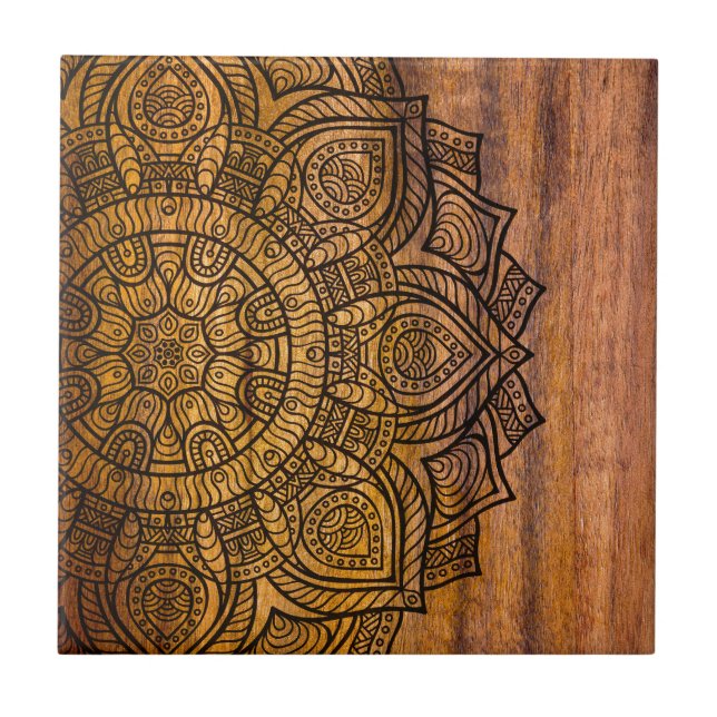 Mandala on wood tile (Front)