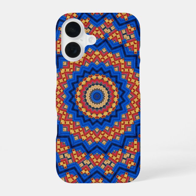 Mandala orange blue iPhone 16 case (Back)