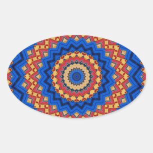 Mandala orange blue oval sticker