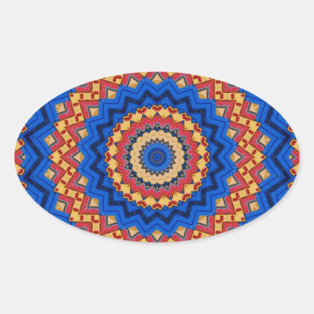 Mandala orange blue oval sticker (Front)