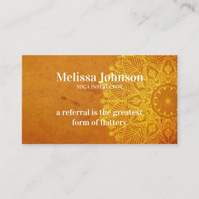 Mandala Orange Yoga Meditation Refer a Friend Referral Card (Front)