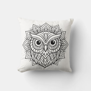 Mandala Owl Head Line Art Cushion