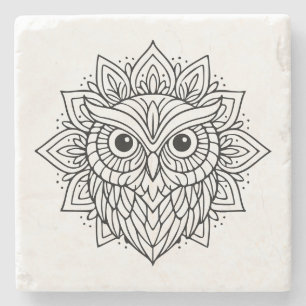 Mandala Owl Head Line Art Stone Coaster