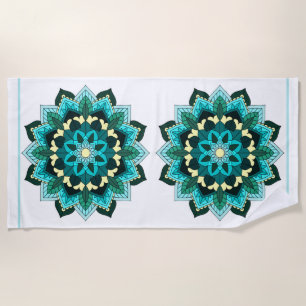 Mandala Pattern 02 in aqua Beach Towel