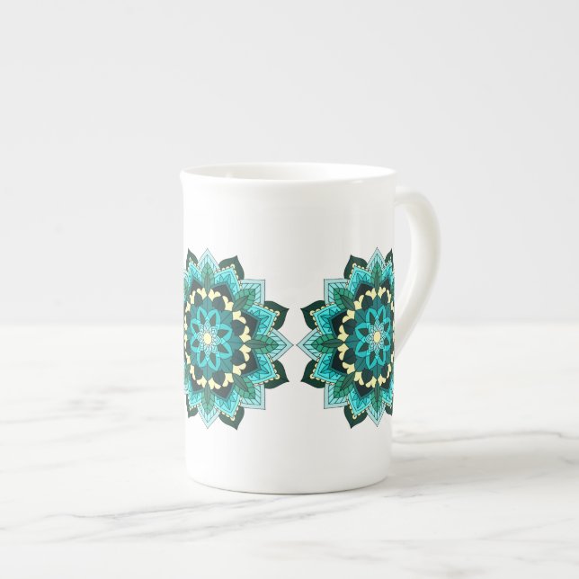 Mandala Pattern 02 in aqua Bone China Mug (Front Right)