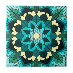 Mandala Pattern 02 in aqua Ceramic Tile