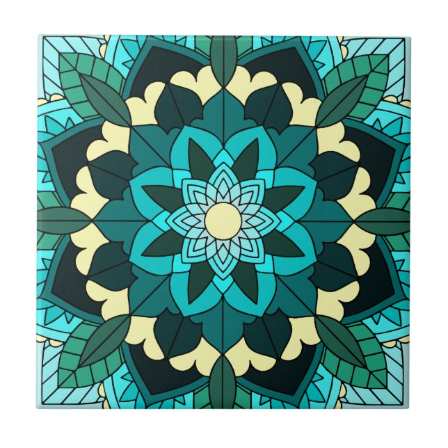 Mandala Pattern 02 in aqua Ceramic Tile (Front)