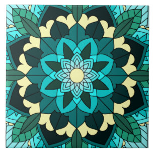 Mandala Pattern 02 in aqua Ceramic Tile