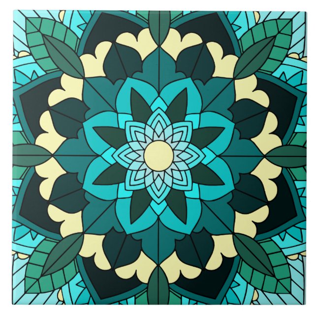 Mandala Pattern 02 in aqua Ceramic Tile (Front)
