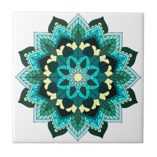 Mandala Pattern 02 in aqua Ceramic Tile