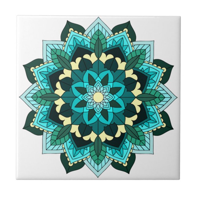 Mandala Pattern 02 in aqua Ceramic Tile (Front)