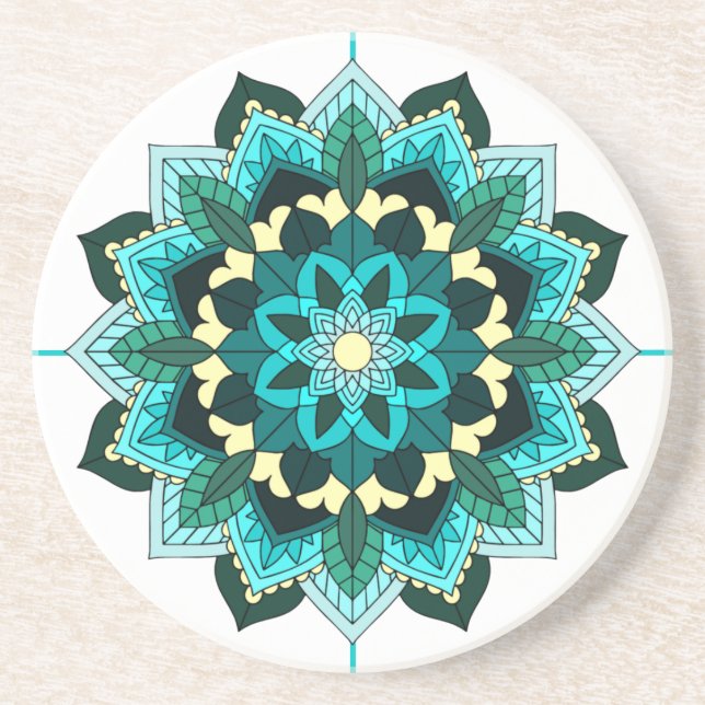 Mandala Pattern 02 in aqua Coaster (Front)