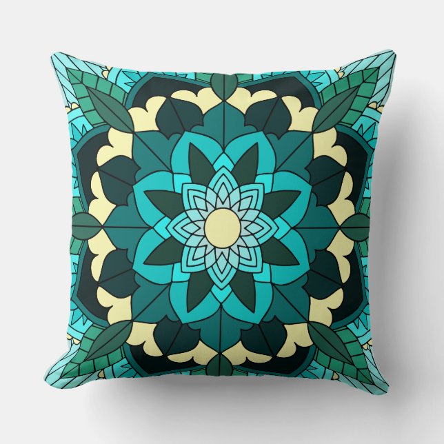 Mandala Pattern 02 in aqua Cushion (Front)