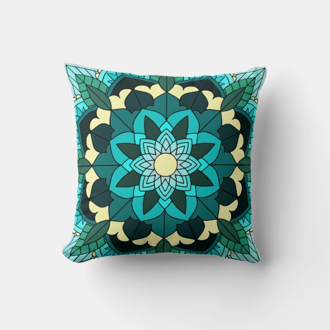 Mandala Pattern 02 in aqua Cushion (Front)