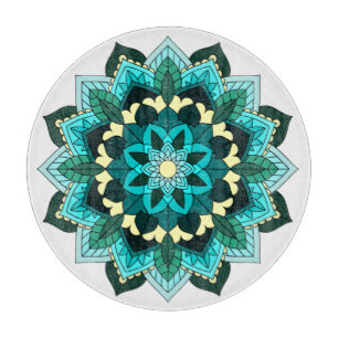 Mandala Pattern 02 in aqua Cutting Board