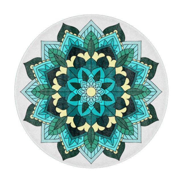Mandala Pattern 02 in aqua Cutting Board (Front)