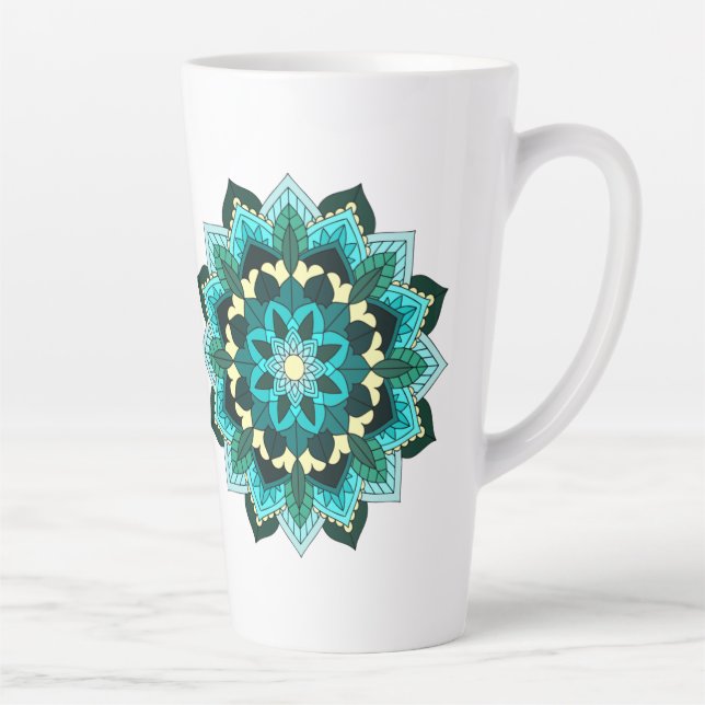 Mandala Pattern 02 in aqua Latte Mug (Right)