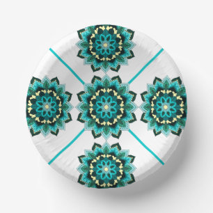 Mandala Pattern 02 in aqua Paper Plate