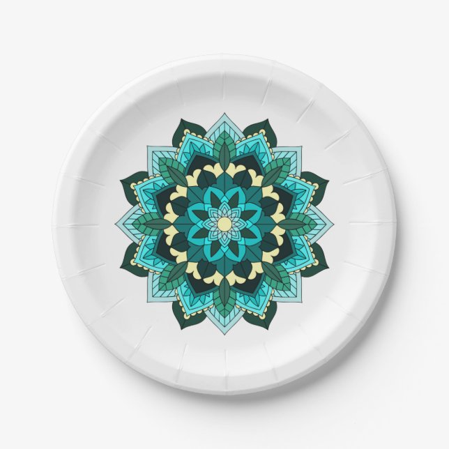 Mandala Pattern 02 in aqua Paper Plate (Front)