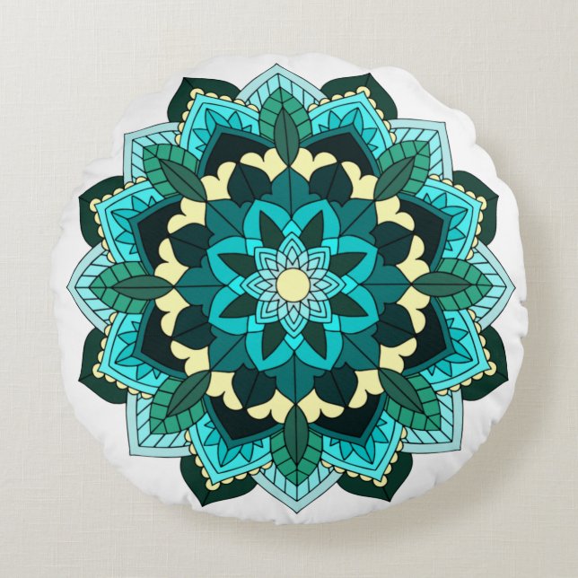 Mandala Pattern 02 in aqua Round Cushion (Front)