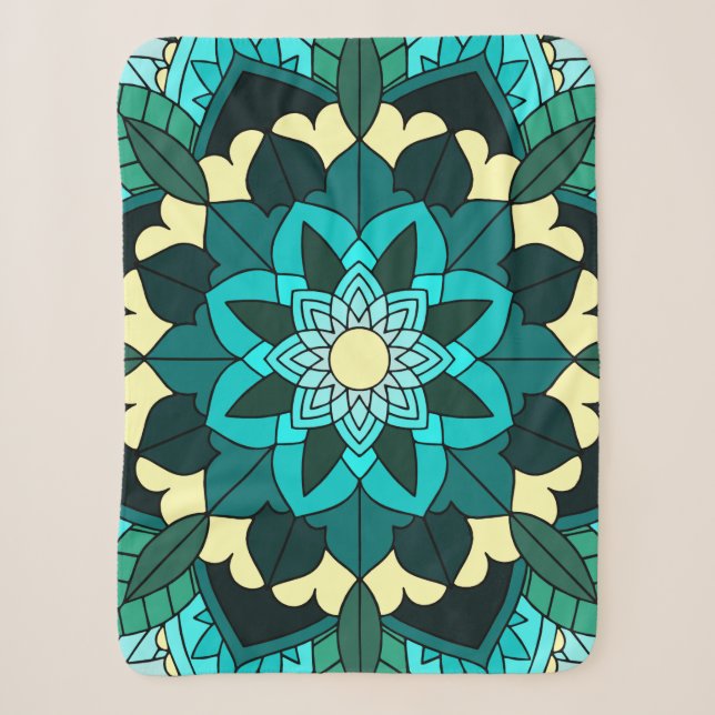 Mandala Pattern 02 in aqua Sherpa Blanket (Front)