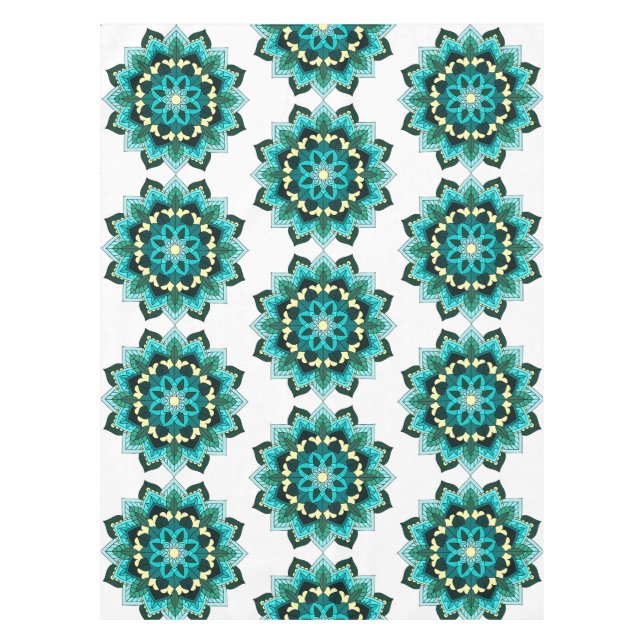 Mandala Pattern 02 in aqua Tablecloth (Front)