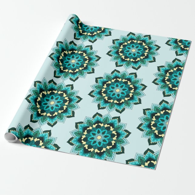 Mandala Pattern 02 in aqua Wrapping Paper (Unrolled)