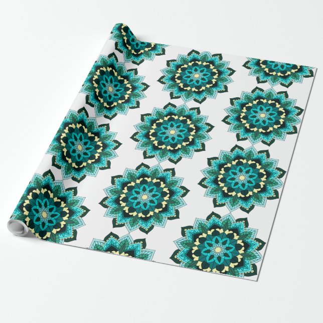 Mandala Pattern 02 in aqua Wrapping Paper (Unrolled)