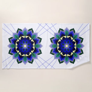 Mandala Pattern 02 in dark blue Beach Towel