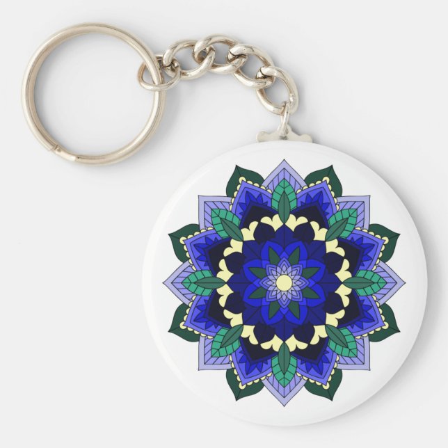 Mandala Pattern 02 in dark blue Button Key Ring (Front)
