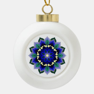 Mandala Pattern 02 in dark blue Ceramic Ball Christmas Ornament