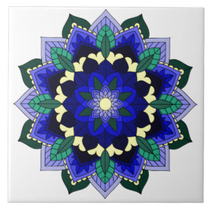 Mandala Pattern 02 in dark blue Ceramic Tile