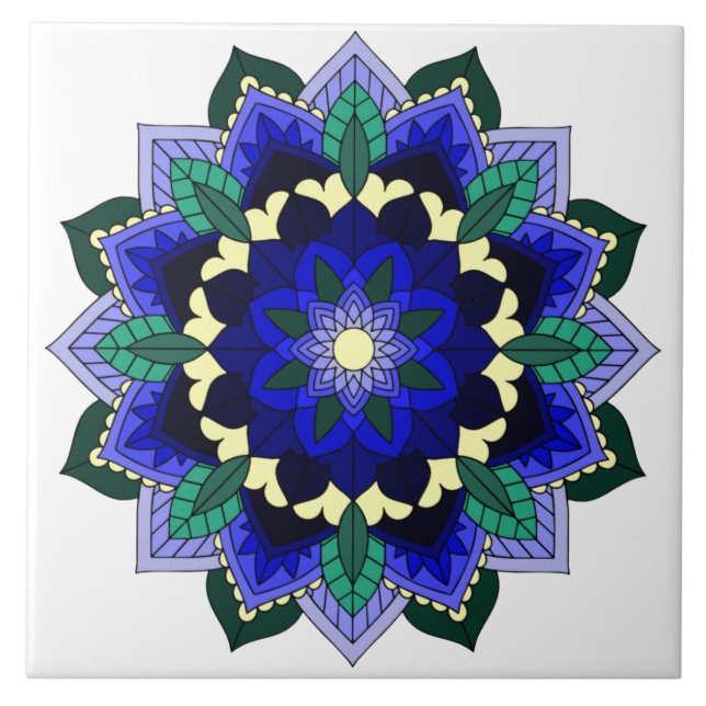 Mandala Pattern 02 in dark blue Ceramic Tile (Front)