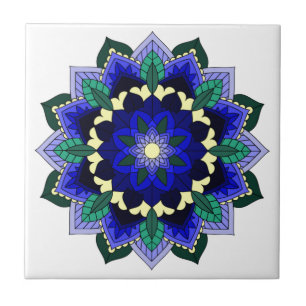 Mandala Pattern 02 in dark blue Ceramic Tile
